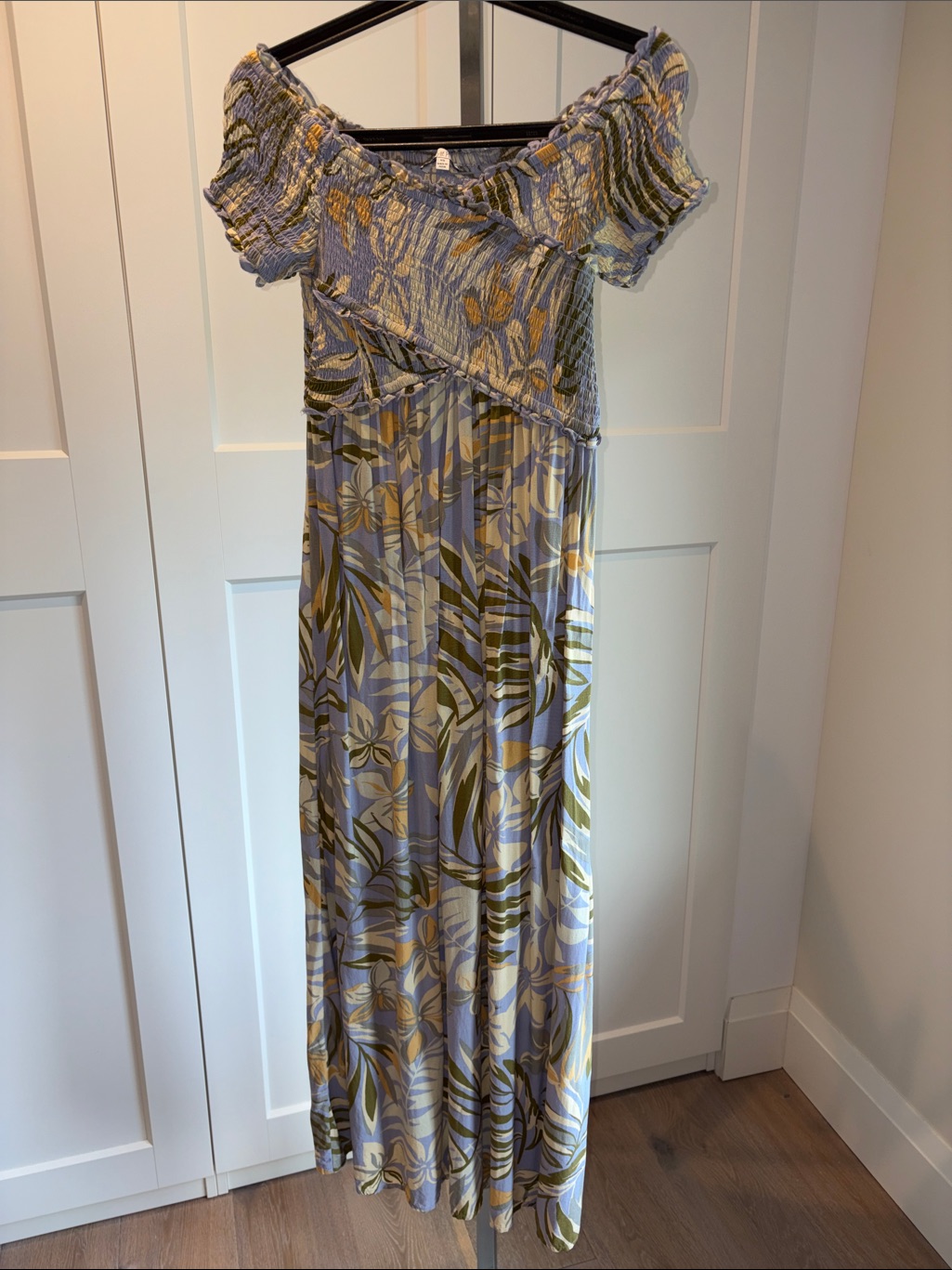 Anthropologie Patrons Of Peace Lavender And Olive Off-Shoulder Maxi Dress